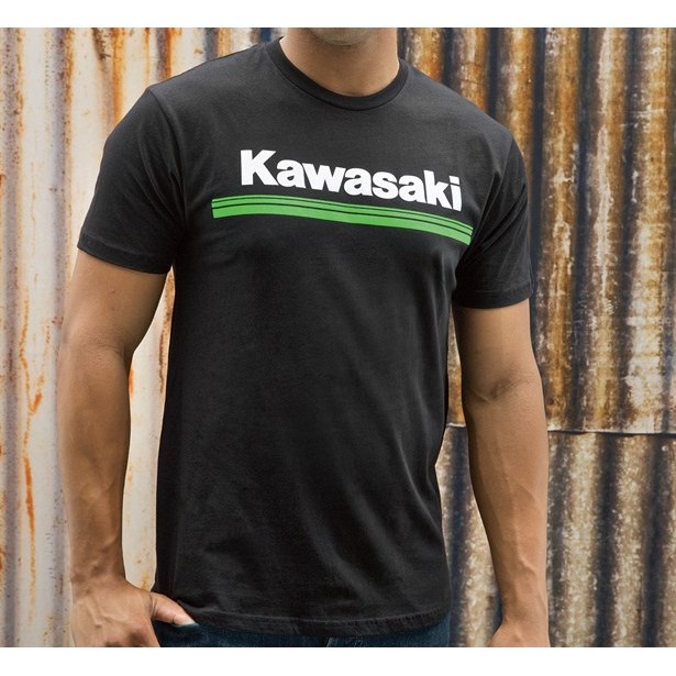 Kawasaki 3 Green Lines T-Shirt K007-2525-BKSM, Babbitts Online